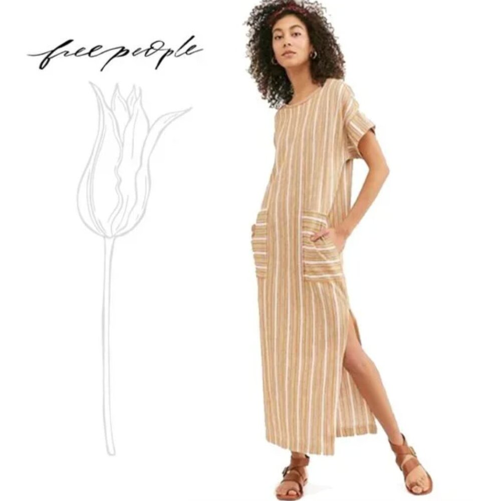 Free People Beach Marguerite Striped Sand Maxi Dress Small w/Pockets NEW A5